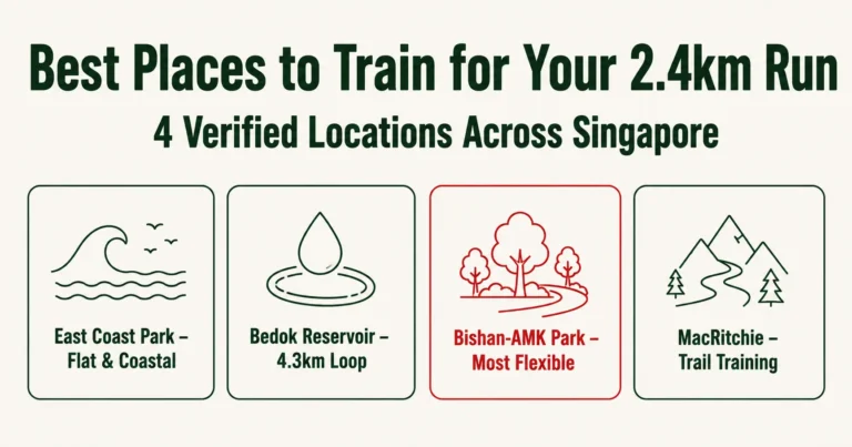 Verified 2.4km run training locations in Singapore including East Coast Park, Bedok Reservoir, Bishan-Ang Mo Kio Park and MacRitchie Reservoir